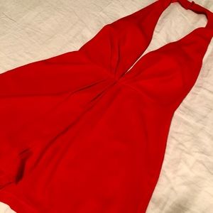 AKIRA Deep V Neck Romper Red S